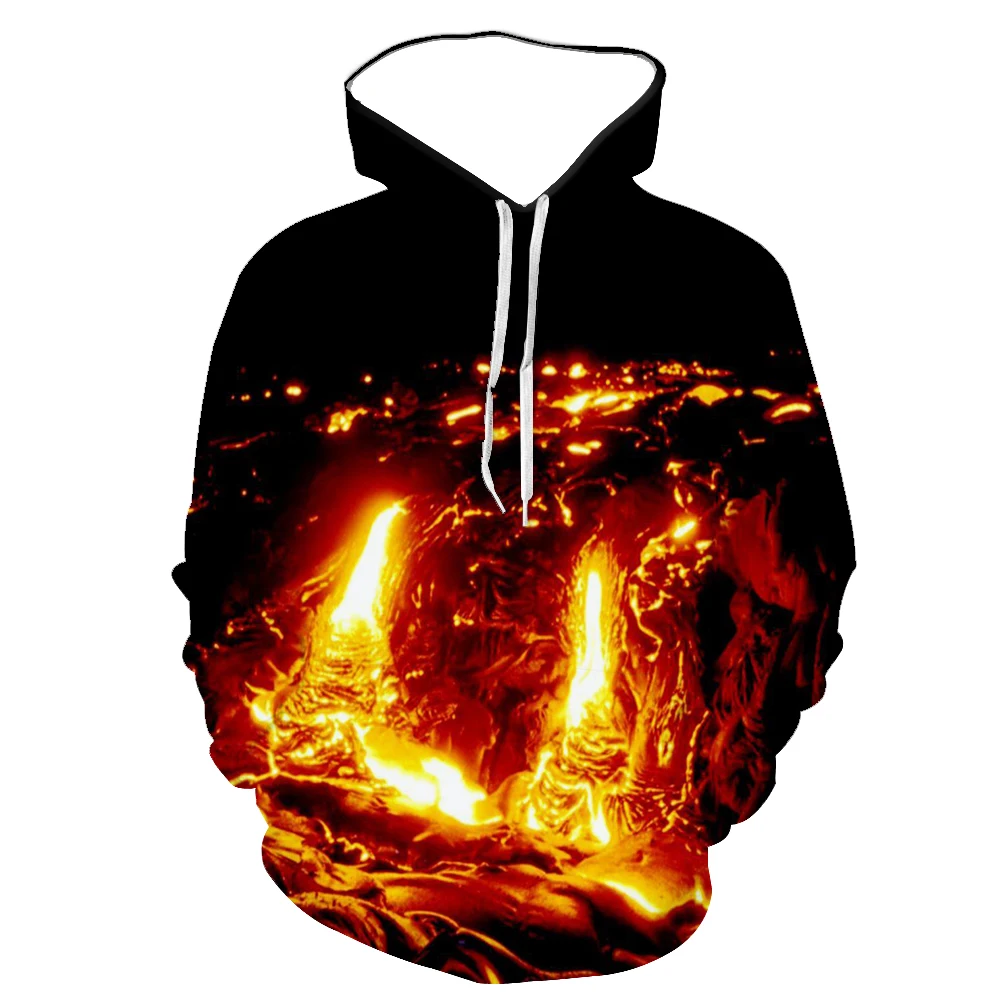 3D Creative Men\'s Volcanic Eruption Lava Spring And Autumn New Printed Hoodie European And American Trend Sports Baseball Shirt