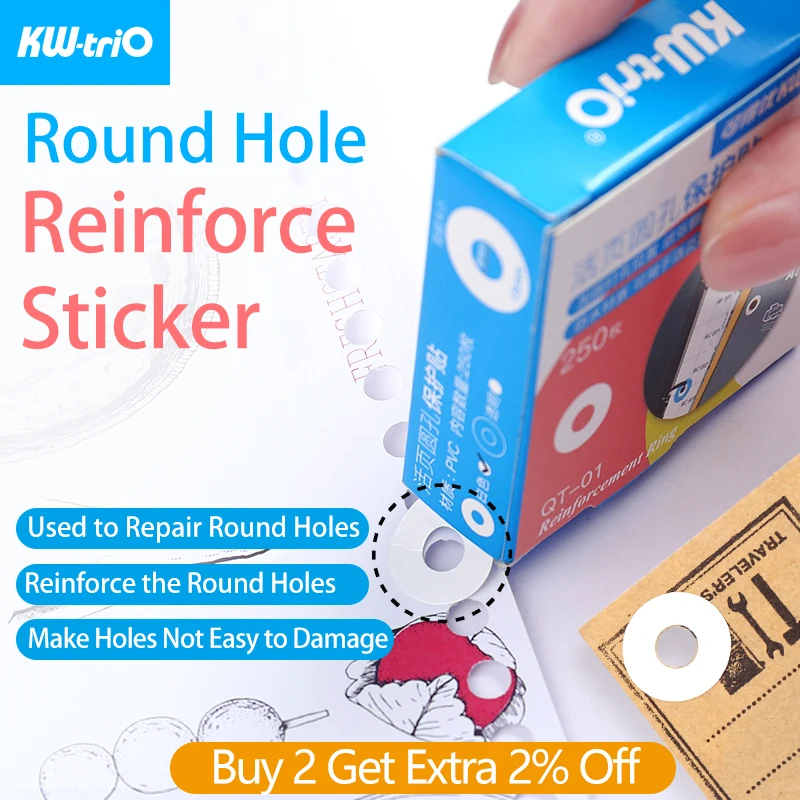 KW-triO Round Hole Reinforce Sticker Circular Sticker Repair Paper Round Hole Protect Paper Punch Binding Rings Binding Supplies