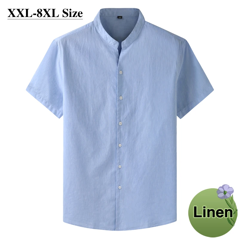 Men's Linen Cotton Shirt 8XL 7XL 6XL Plus Size Thin Light Summer Chinese style Oversize Loose Solid Color Casual Short Sleeve