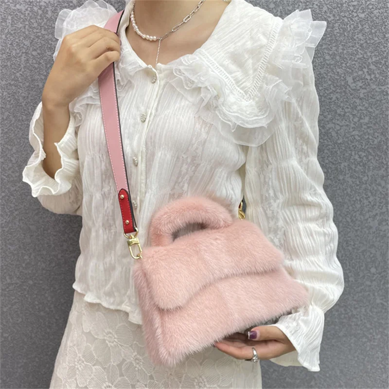 Luxury Designer Fur Bag 2023 Mink New Small Handbag Women\'s Fashion  Mini Crossbody Shoulder Bag Handbag Real Fur Shoulder Bag