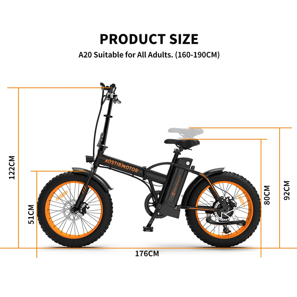 AOSTIRMOTOR 500W Ebike batteria al litio pieghevole 36V 13Ah bicicletta elettrica 20 pollici Fat Tire Mini Bafang Bike adulto spedizione gratuita