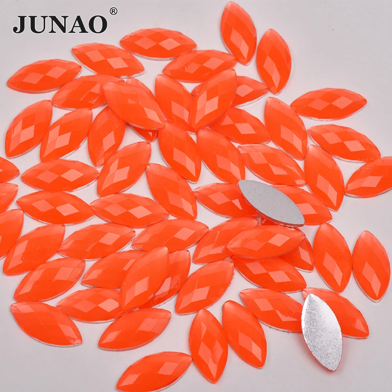 JUNAO 7*15mm Neon Orange Red Color Flatback Non Hot Fix Rhinestone Horse Eye Shape Crystal Strass Flatback Glue On Clothes Craft