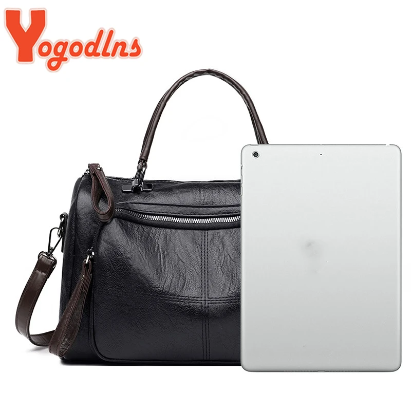 Yogodlns Vintage Winter Handle Bag Women New Soft PU Leather Handbag Large Capacity Crossbody Bag Travel Business Hand Bag