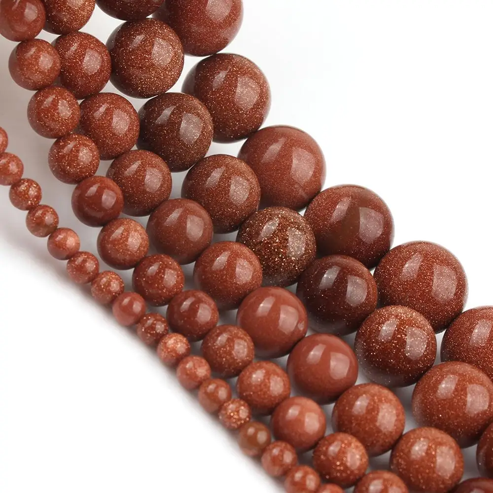 Natural Golden sand Stone Beads Round Gem Spacer Beads For Jewelry Making DIY Bracelet 4,6,8,10,12 14mm 15.5inches Accessories