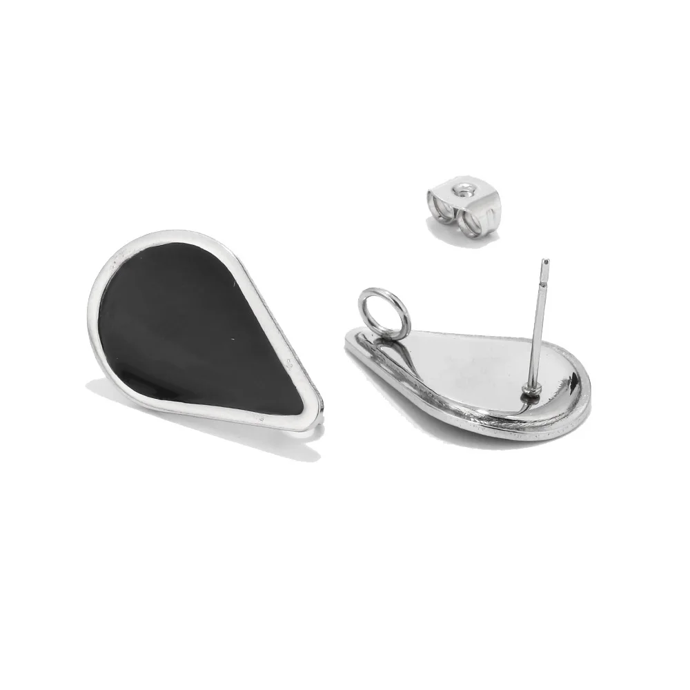 6pcs 스테인레스 스틸 귀걸이 포스트/루프 커넥터 22x14mm 에나멜 블랙/레드 워터 드롭 기본 공백 귀 스터드 귀걸이 결과 DIY