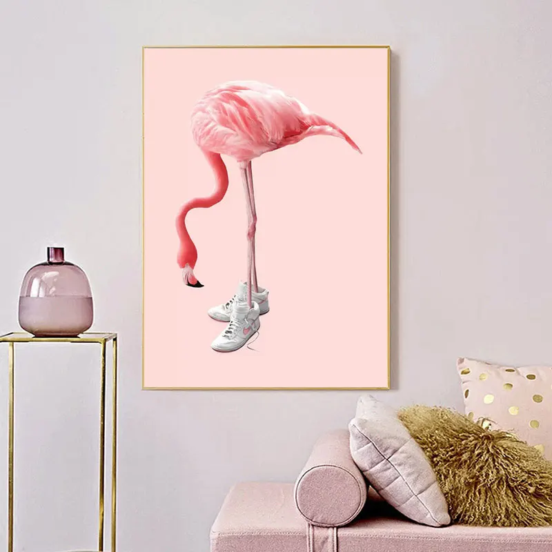 Scandinavian Style Pink Flamingo Poster Sneakers Canvas Painting Posters and Prints Wall Art Pictures For Living Room Decor