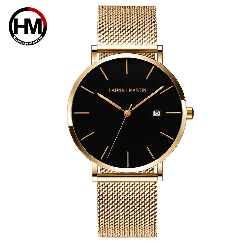 Japan Quartz Calendar Movement Ultra Thin Classic Golden Black Stainless Steel Band Waterproof Men's Top Brand Luxury Watches