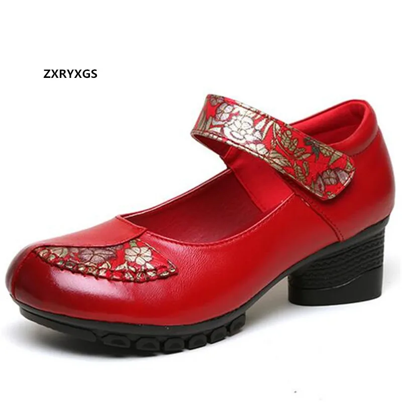 Promotion 2024 New Spring Printing Genuine Leather Shoes Women High Heel Shoes Fashion Elegant Red Banquet Wedding Shoes Trend