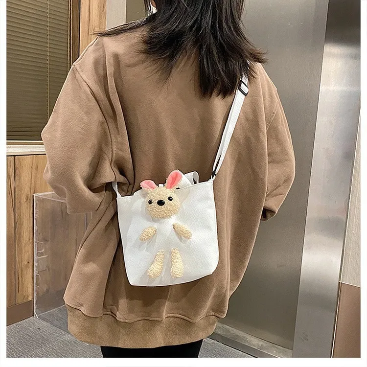 Personalized Canvas Sling Bag Rabbit Handbag One Shoulder Bag Bear Crossbody Bag Messenger Bag Custom Birthday Gift Casual Bag