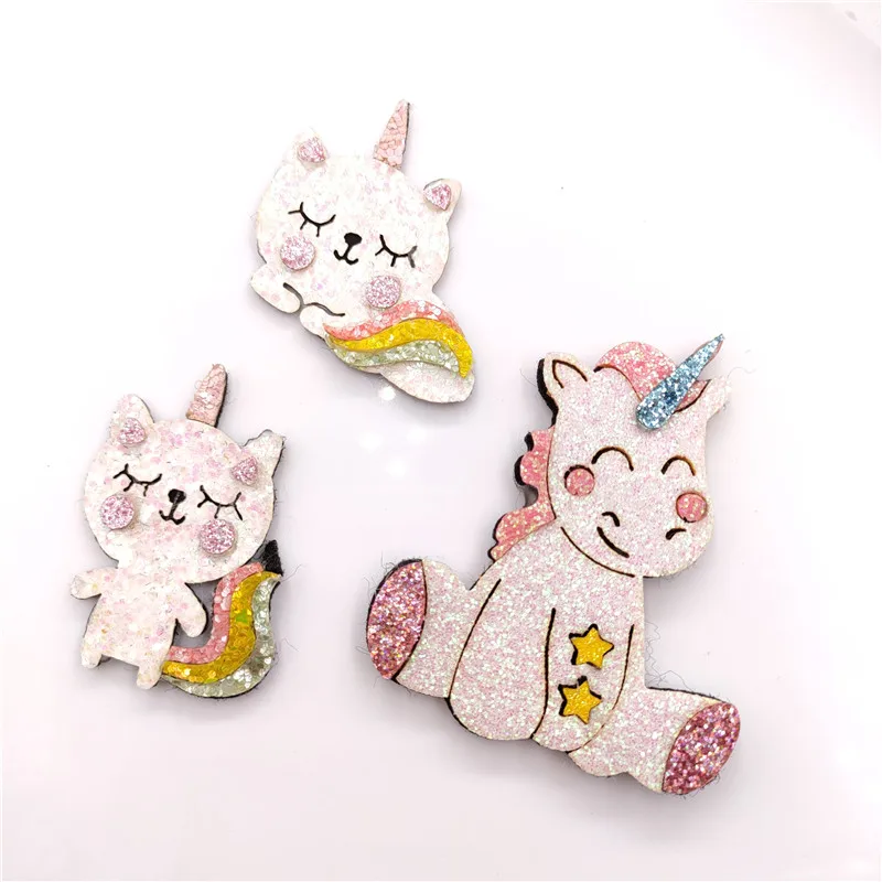 

10pcs/lot Glitter christmas unicron and cat padded Appliques for DIY hair clip Accessories Craft Handmade Decoration