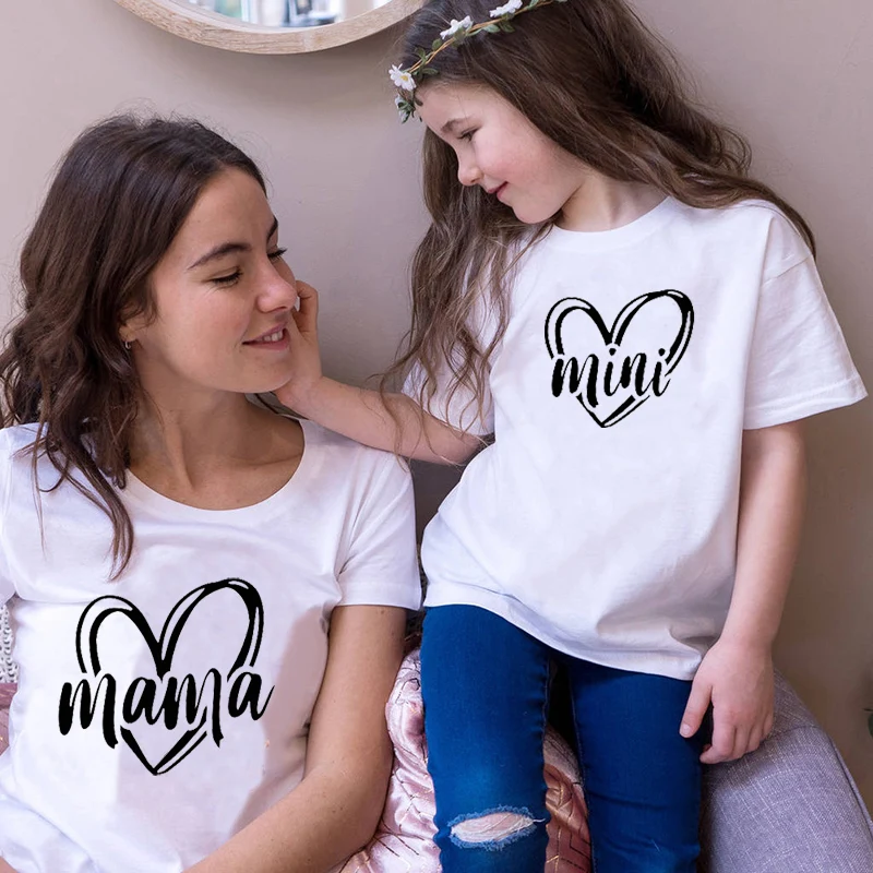 Summer Family Matching Short T Shirt Mommy And Girl Print Letters Mama Daughter Clothes Fashion T Shirt Litte Baby Kids Outfit