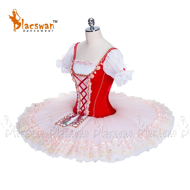 Custom Made Red Peasant Coppelia Doll Variation Ballerina Professional Ballet Platter Tutu Costume BE012