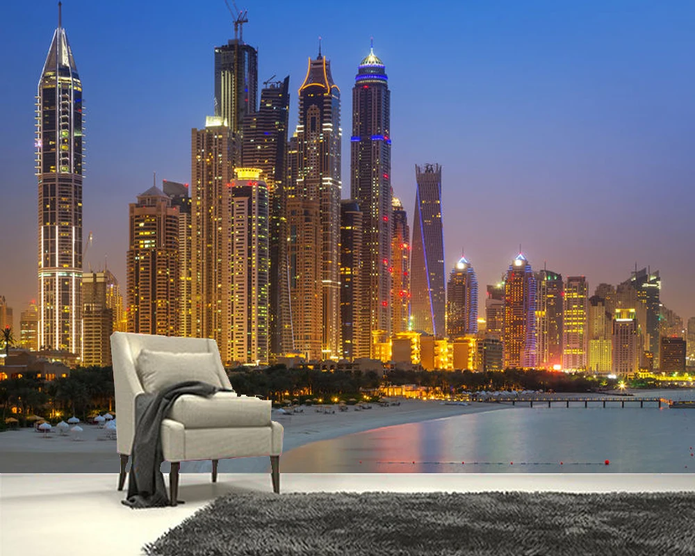 Papel de parede Night view of Dubai, UAE city building 3d wallpaper,living room tv wall bedroom wall papers home decor bar mural