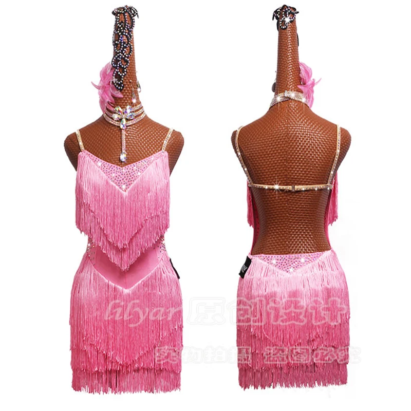 New Store Sales Promotion Latin Dress Top Sale Latin Dance Dress Women Pink Club Party Dancer Singer Entertainer Fringe Tassel