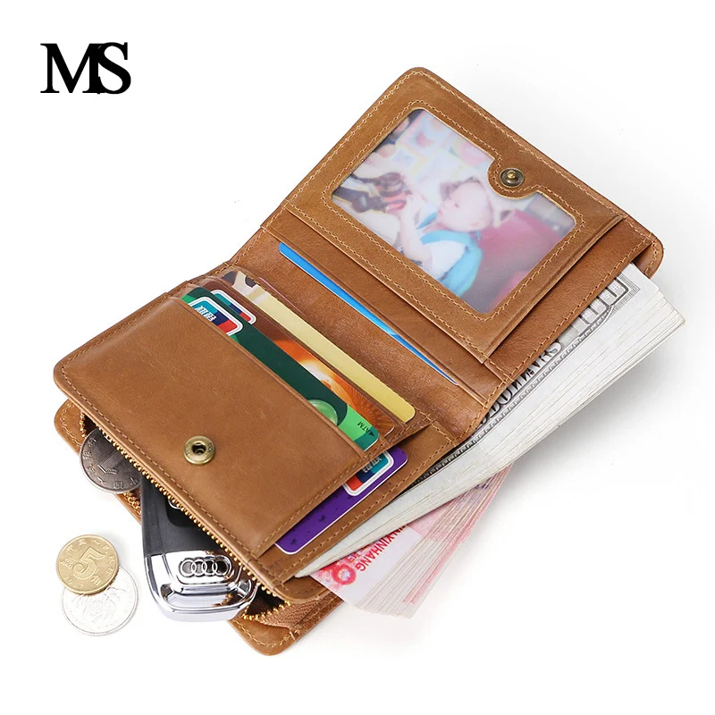 

100% Genuine Leather Wallet Men Male Coin Purse Portomonee Clamp for Money for Zipper Pocket Card Holder Hasp Standard