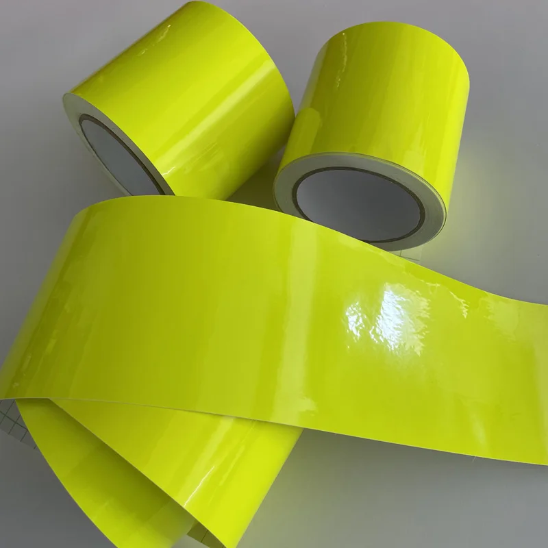 10cm width Glossy Neon Fluorescent Yellow Vinyl Car Wrap Film Sheet Roll with Air Release Technology