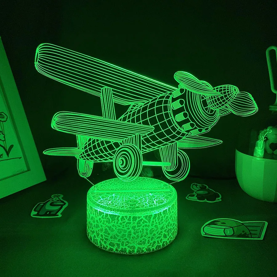 Propeller Plane Model 3D Illusion LED Lava Lamp Creative Night Light Cool Gift For Friends Kids Bedroom Table Decor Airplane Fan