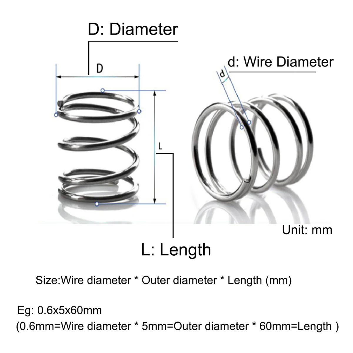Dây Đường Kính 1.5Mm Thép Không Gỉ 304 Nén Lò Xo Cylidrical Cuộn Dây Nén Lò Xo Chữ Y Áp Lực Lò Xo Dài 10-200Mm