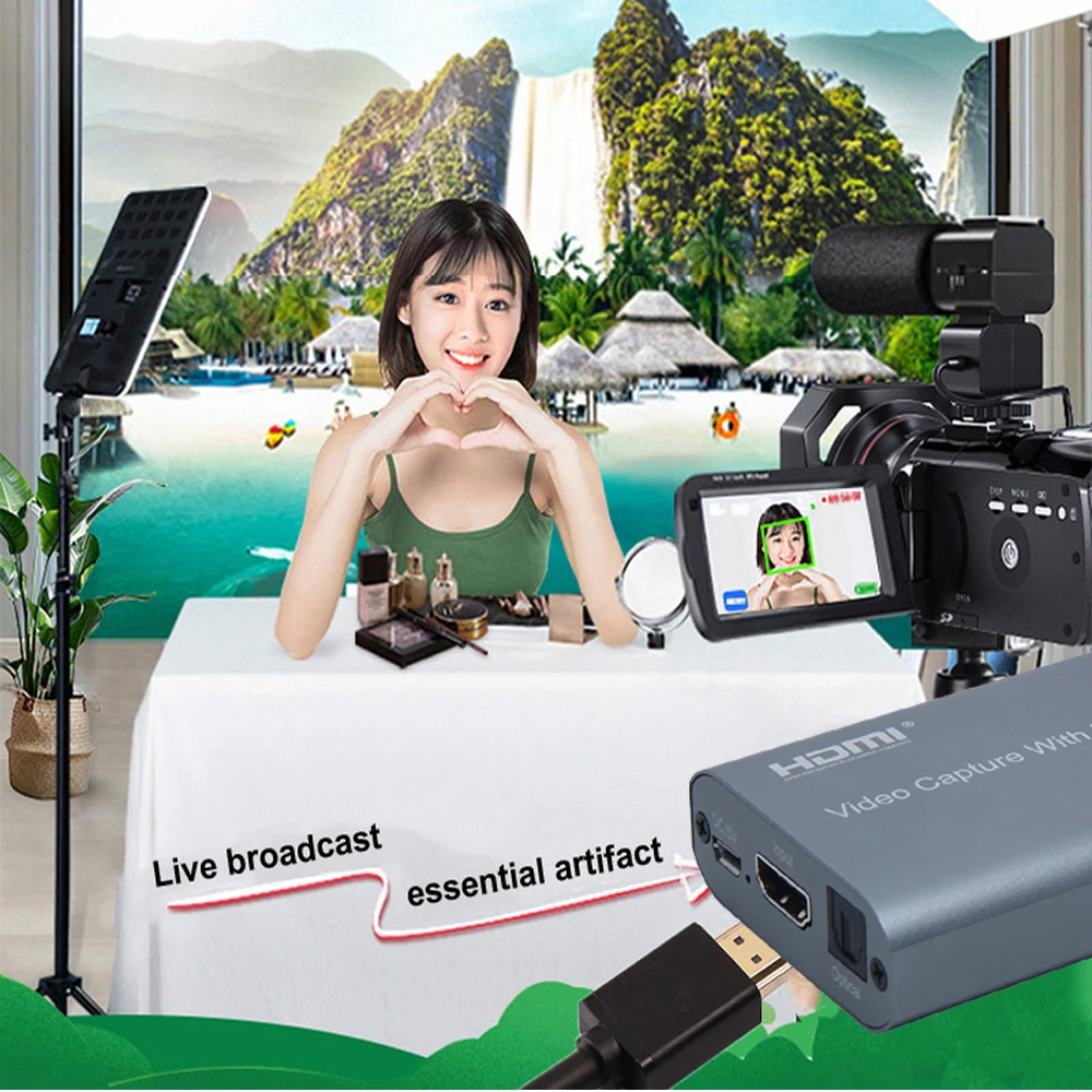 صندوق التقاط الفيديو والصوت 4K 60 هرتز USB 3.0, حلقة إخراج الصوت ، بطاقة التقاط الفيديو 1080P 60fps HDMI لكاميرا لعبة PS4 ، مسجل ، البث المباشر