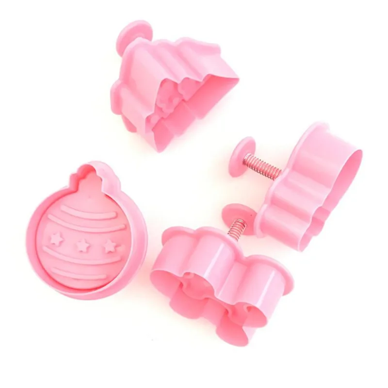 4pcs Cute Baking Biscuit Cutter Mould Plunger Christmas Tree Snowman Cookie Mold Kitchen Baking Cutting Tool Reusable