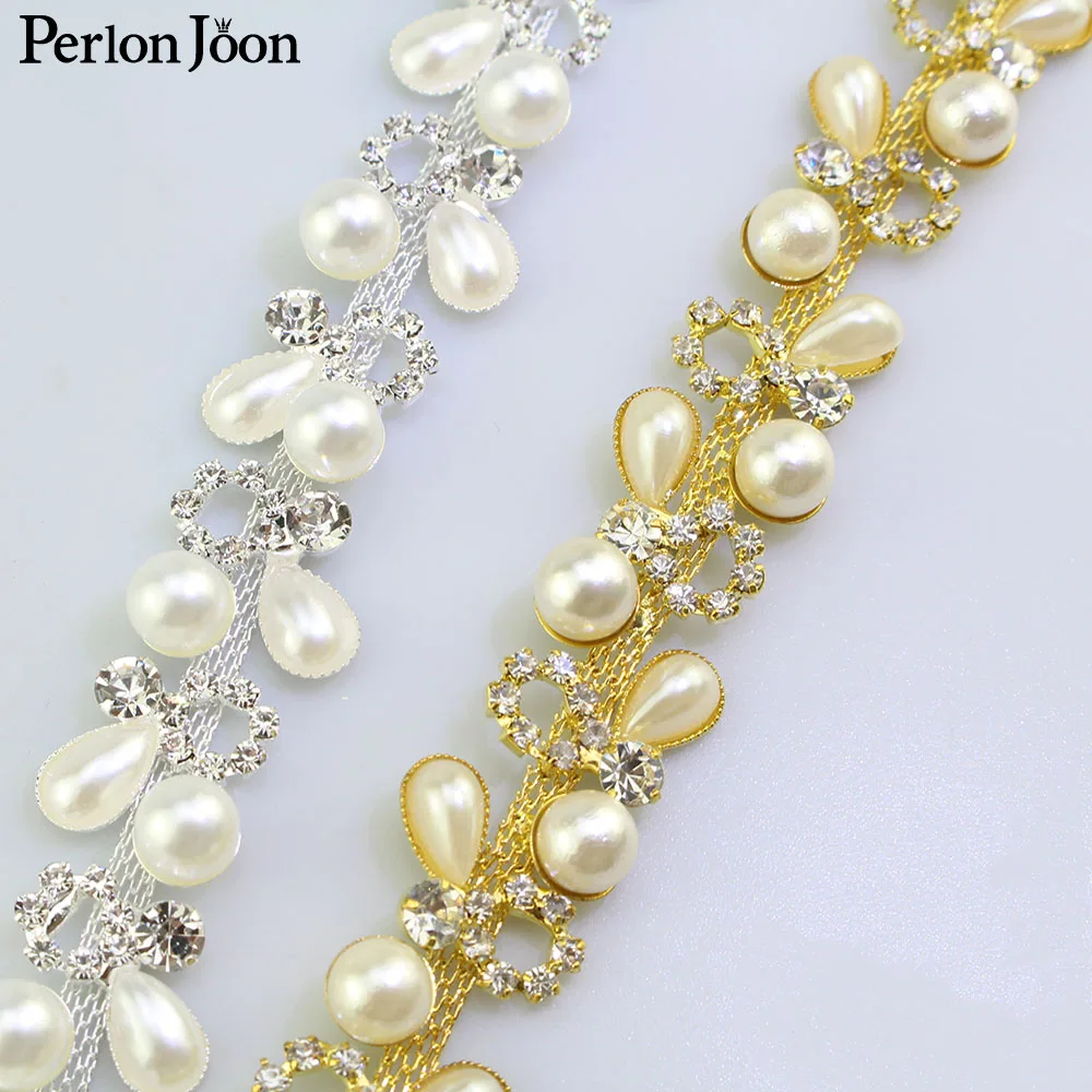 Pearl rhinestone trim plating gold and silver crystal pearl webbing clothing shoes decorative accessories ML093