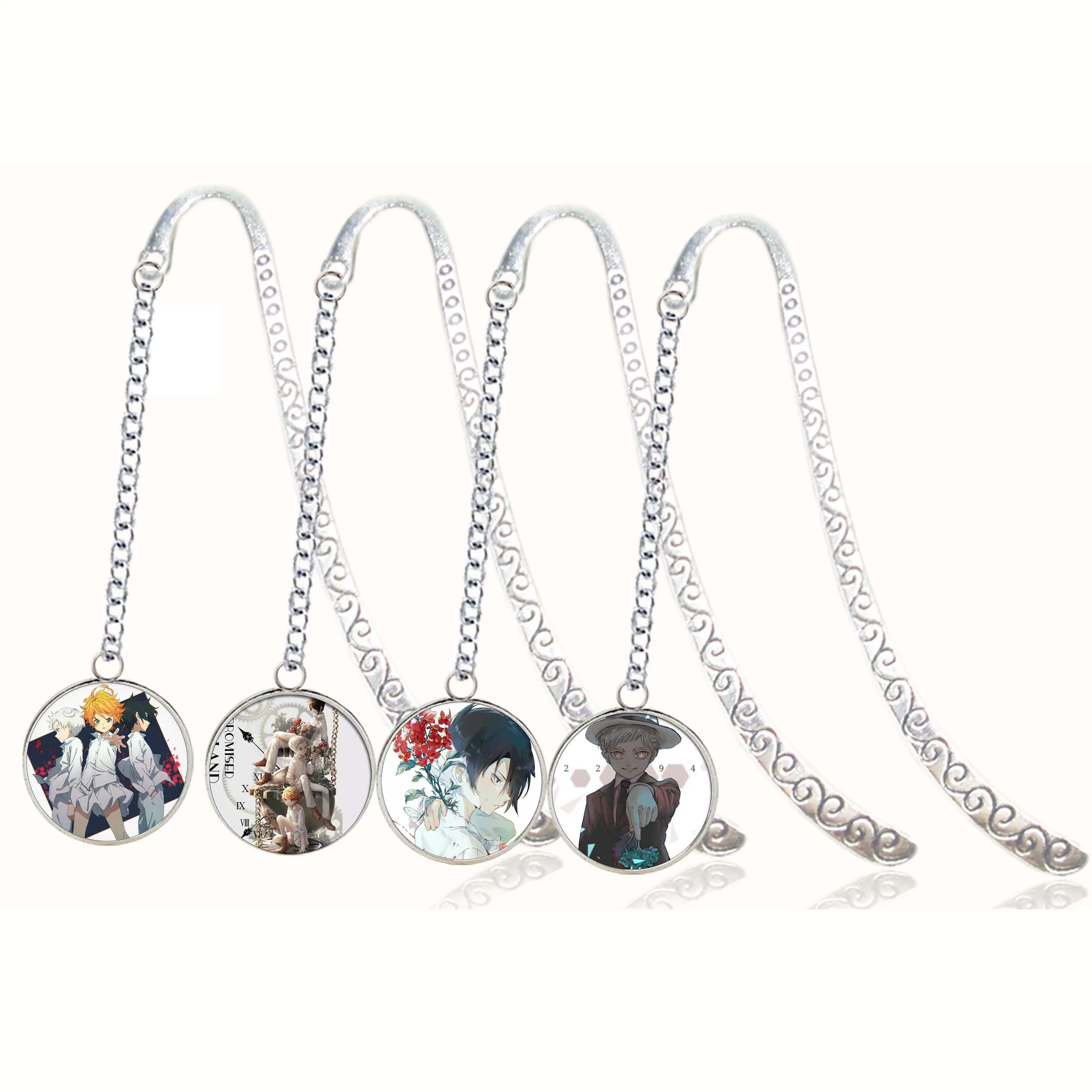 

Hot Anime The Promised Neverland Metal Bookmark Figure Emma Cosplay Icon Ray Pendant Poster Collection For Reading Book Notebook