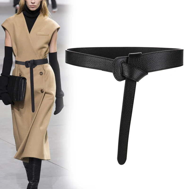 

Fashion Simple Coat Belt Women Leather Decoration Windbreaker Knot Dress With knotted belt without a buckle Black Red Brown 118