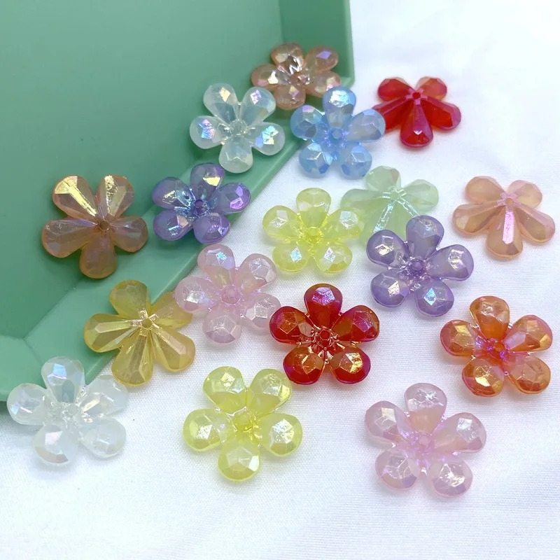 20Pcs 22mm gelatina placcatura AB colore acrilico cinque perline fiore petalo per la creazione di gioielli giocattolo per bambini braccialetto collana fai da te