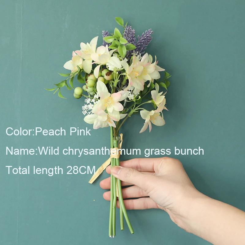 

Simulation Ono Chrysanthemum Bunch Silk Flowers for Home Decoration Wedding Bride Hand Hold Bouquet Fake Grass Plants