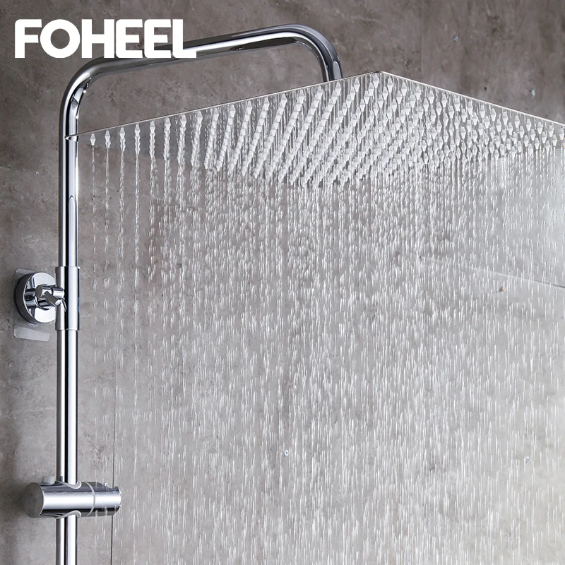 FOHEEL 12/10/8/6 inch Square Shower head Polished Chrome Stainless Steel Bathroom Rainfall Shower Heads