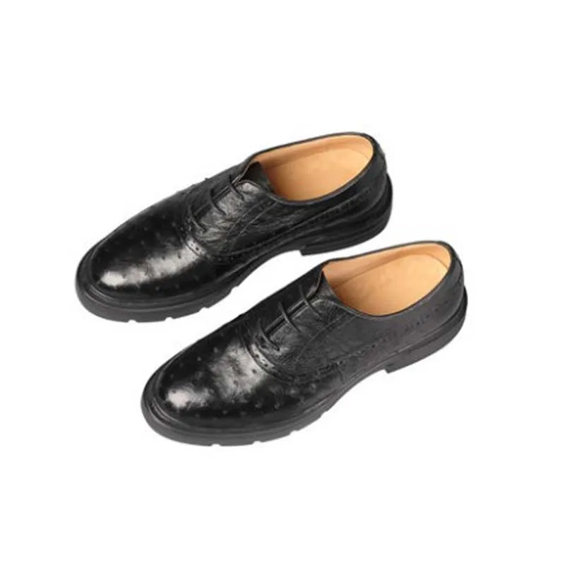 duanshe new style ostrich leather  men shoes  british style leather shoes  carving pattern  Round head men formal shoes