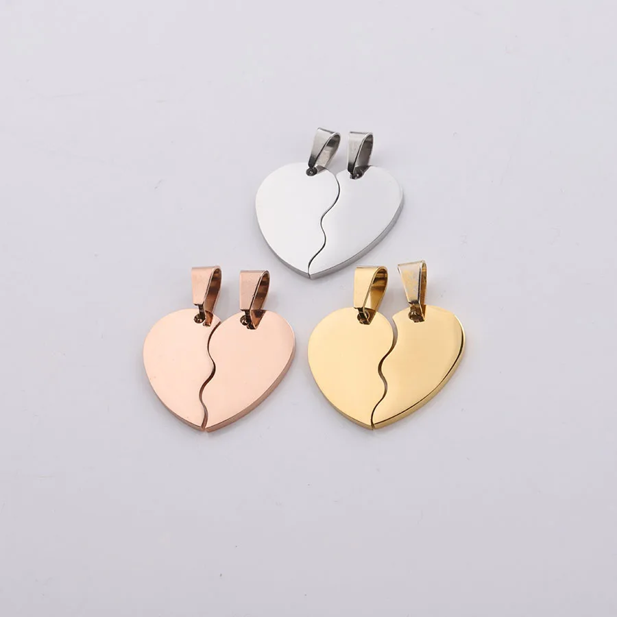 3Paris/ Lot Mirror Polish Stainless Steel Broken Heart Charms Pendants Two Halves Heart for DIY Jewelry Making