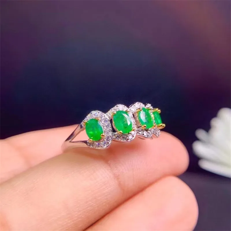 New 925 Silver Ring Emerald Ring Natural Real Emerald Birthday Gift Good Color Grandeur In Design Pure Feel Engagement Ring