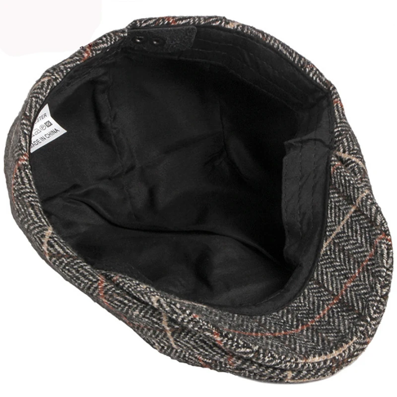 HT2903 Berets Autumn Winter Hat Men Women Vintage Plaid   Flat Cap Retro Artist Painter Wool Hat Adjustable Beret Cap