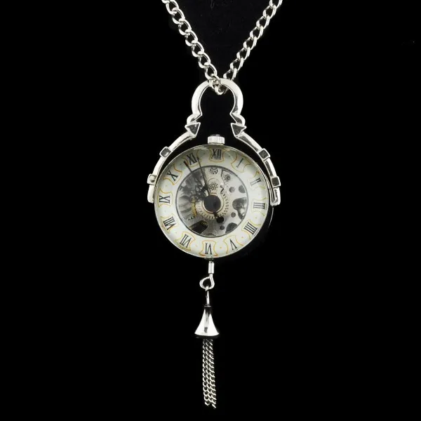 20pcs/lot DHL Free Antique Glass Ball Men Necklace Mechanical Skeleton Pocket Watch Gift