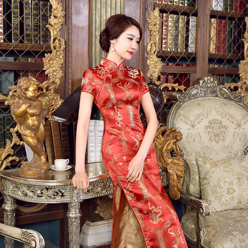 

Long Cheongsam Slim Vintage Women Phoenix Dress Tang Suit Dresses