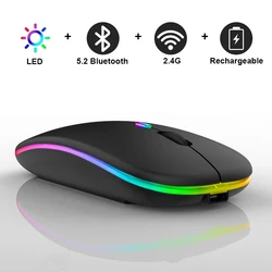 Bluetooth беспроводная с USB перезаряжаемая RGB мышь BT5.2 для ноутбука, компьютера, ПК, Macbook, игровая мышь 2,4 ГГц 1600DPI