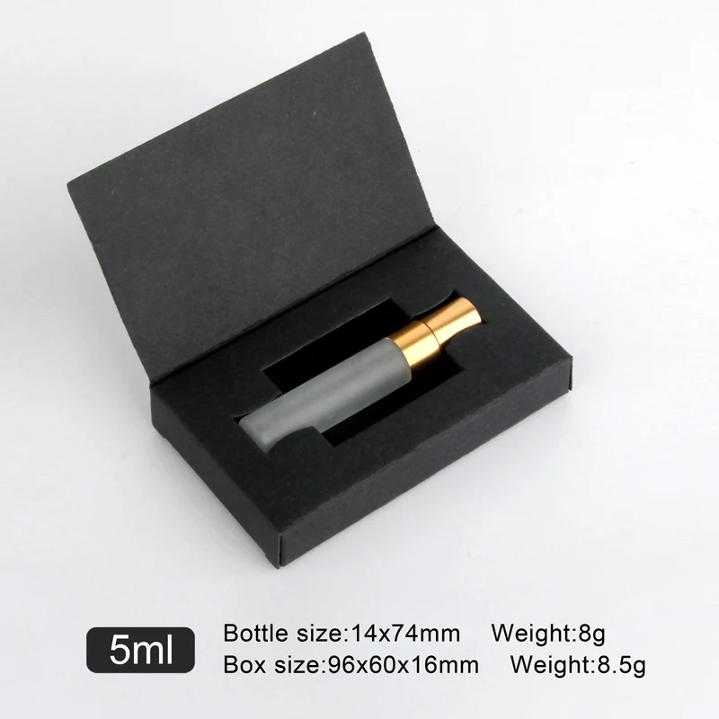 50 pcs/Lot 5ml Frosted Glass Perfume Bottle Spray Bottles With Black and White Box Atomizer gift Package