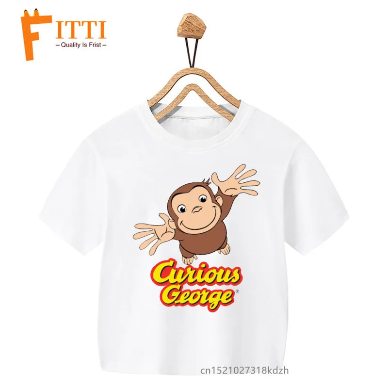 2021 New Curious George Cartoon Print Boys/Girls White T-shirt Kid Summer Kawaii Funny Clothes Little Baby Y2K Clothes,Drop Ship