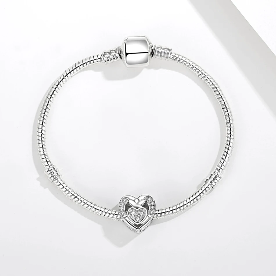 ELESHE Classic Heart Charm Personalized Custom Photo 925 Sterling Silver Zircon Bead Fit Original Bracelets DIY Women Jewelry