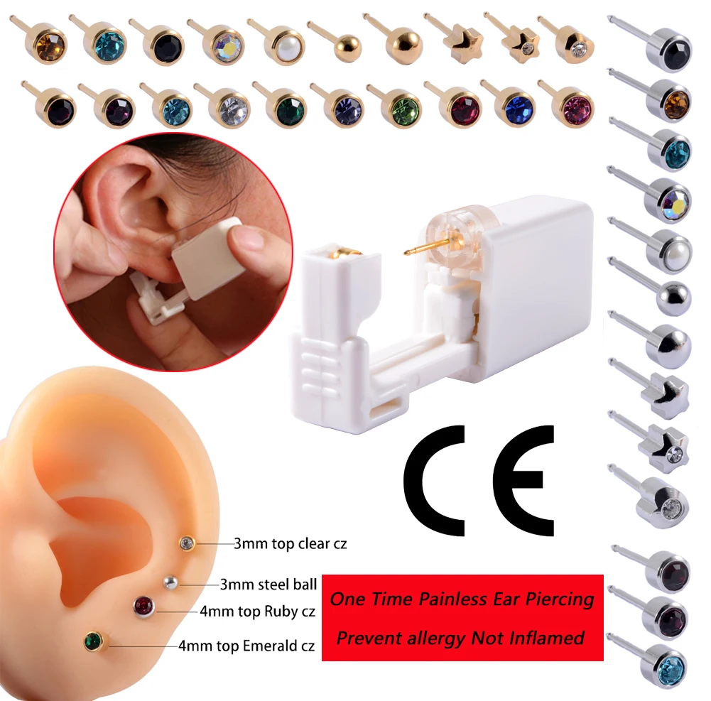 1PC Disposable Self Ear Piercing Gun Sterile Cartilage Tragus Helix Piercing Unit NO PAIN Piercer Tool Machine Kit With Stud