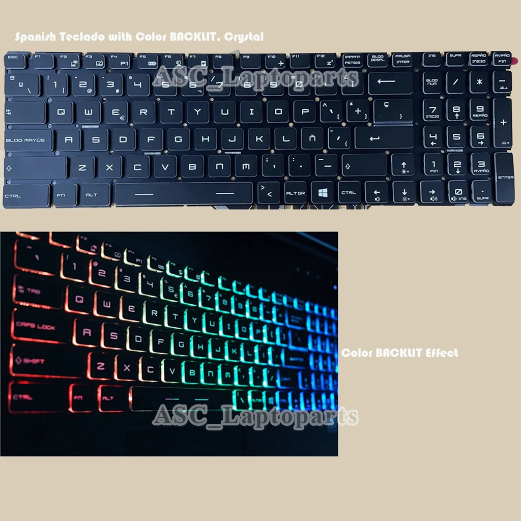 teclado espanhol teclado para msi gt62vr 6rd gt62vr 6re gt72vr 6rd gt72vr 6re gt72s 6qd gt72s 6qe dominator backlit cristal novo 01