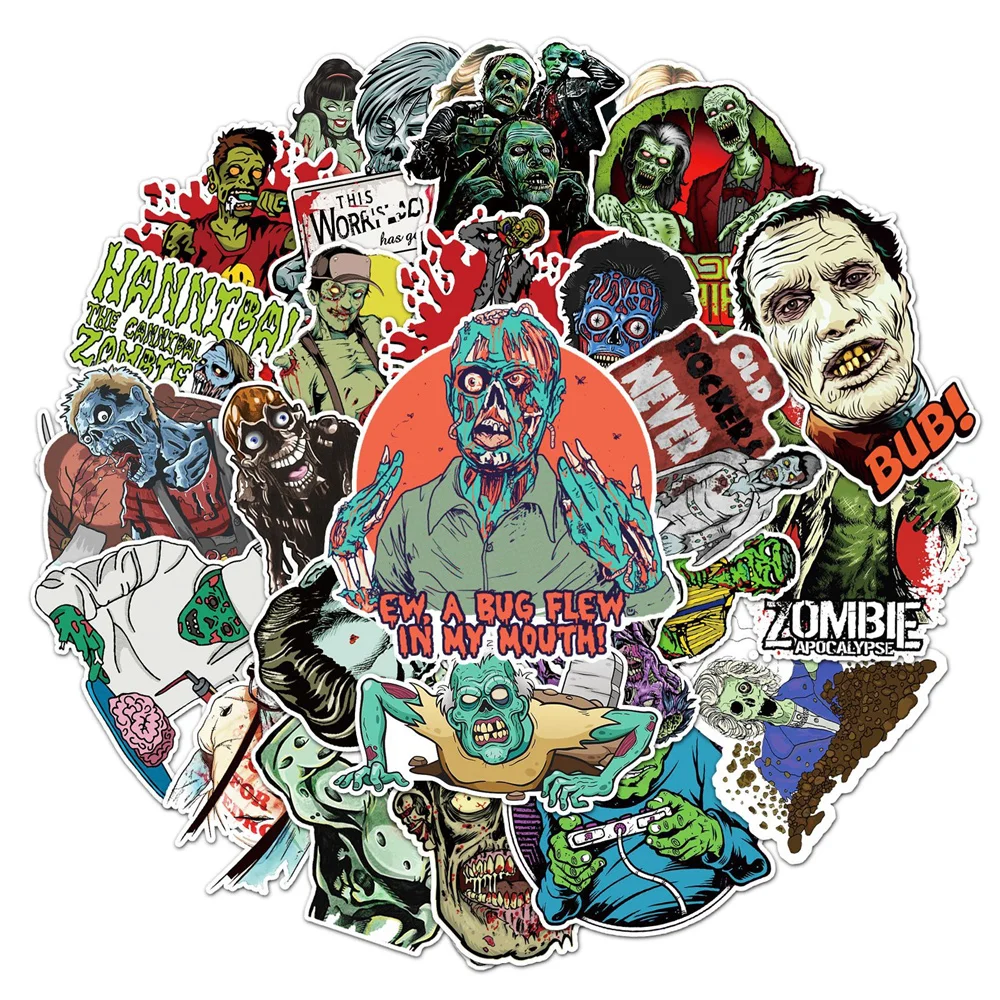 Horror Zombies Stickers for Notebooks, Vintage Scrapbooking Material, Craft Supplies, Stationery, Laptop, 50Pcs