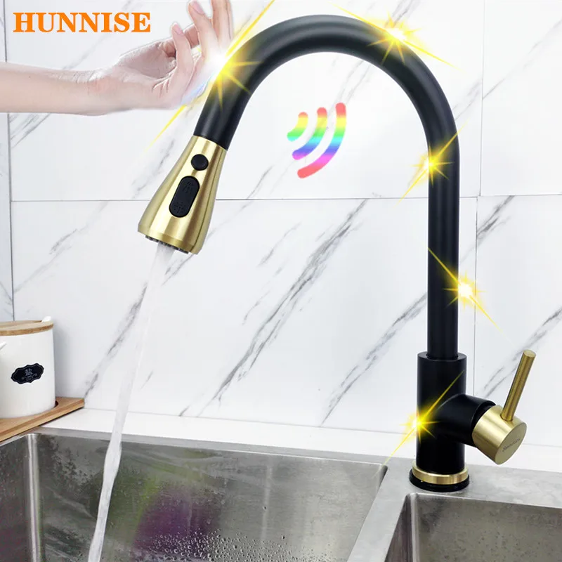 

Touch Kitchen Mixer Tap Pull Out Kitchen Faucets Intelligent Sensor Black Gold Kitchen Sink Faucet Smart Touch Kithen Faucets