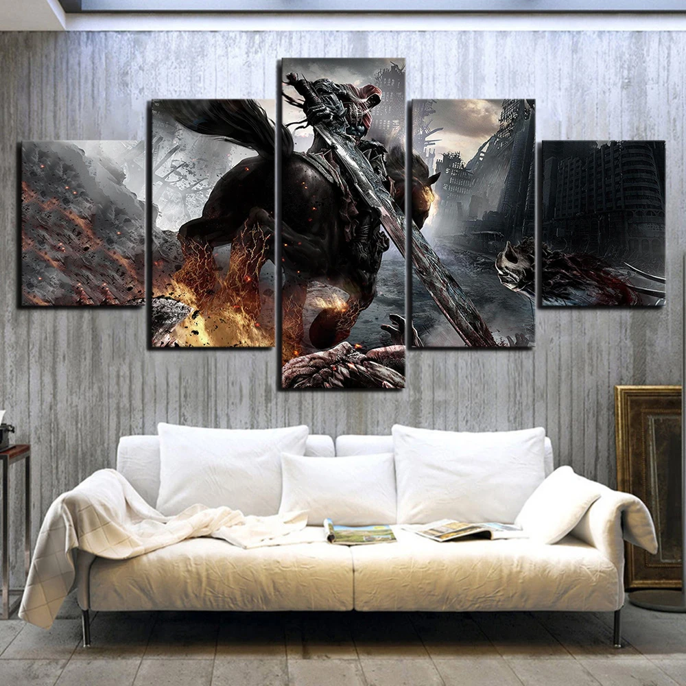 No Framed 5 Panel Kinght War Darksiders Game HD Decorative Wall Art Canvas Posters Pictures Paintings Home Decor for Living Room