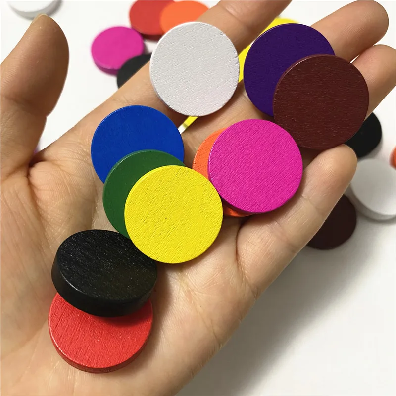 50 peças 25*5mm placa circular de madeira colorida chips quebra-cabeça peças de xadrez para acessórios de jogo de tabuleiro 10 cores