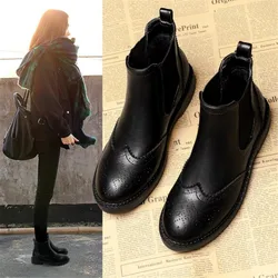 Autumn Winter Genuine Leather Chelsea short boots women's flat ankle boots single boots thick bottom British style Ankle boots