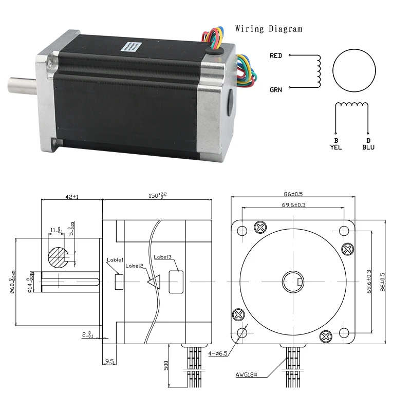 Nema 34 CNC Stepper Motor 4A D12.7mm D14mm 450C Stepper Motor 4-Core Cable For 3D Printer CNC Engraving And Milling Machine