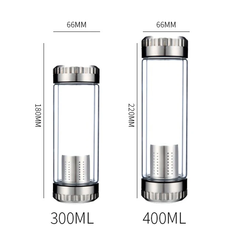 High quality Business Type Double Wall Glass Water Tumbler Glass Bottle with Stainless Steel Tea Infuser Filter Water Bottle