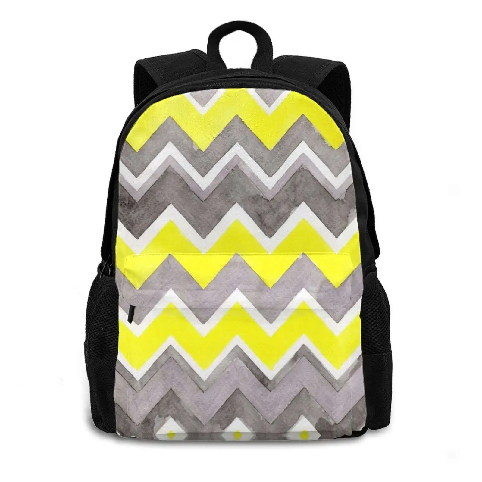 Sunshowers-Yellow And Grey Pattern Women Men Teens Laptop Travel School Bags Yellow Lemon Sun Sunny Sunshine Grey